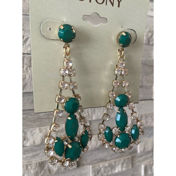 Stony Earrings Teal and Gold with Rhinestones - Picture 2 of 5
